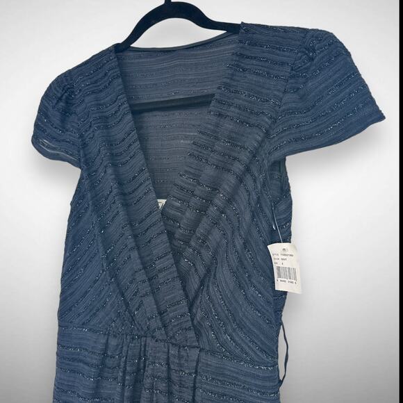 Milly Women's Sz 4‎ Boucle Tweed Wrap Front Evening Dress Navy Blue Metallic New - Picture 3 of 12